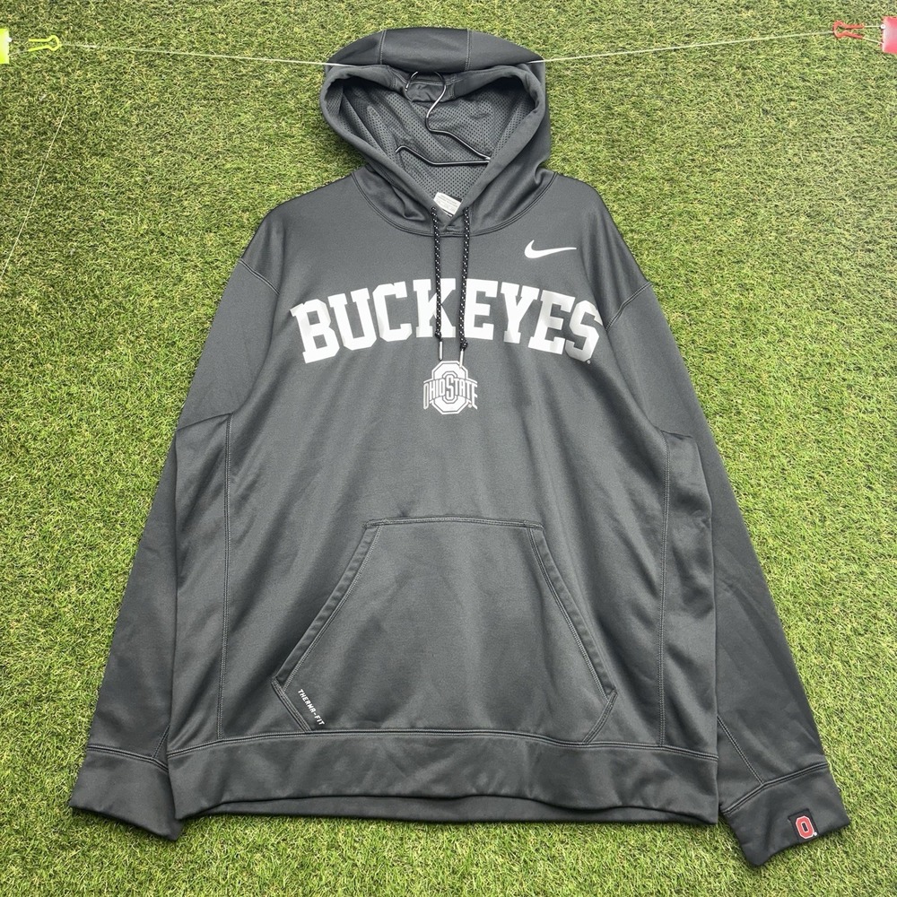 Nike Ohio State Buckeyes Hoodie Mens 2XL Therma Fit Gray OSU Sweatshirt